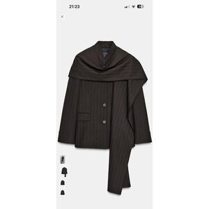 ZARA Pinstripe Oversized Blazer with Integrated Scarf Set Women